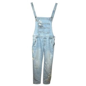 DRIFTWOOD Free People Style Striped Denim Overalls Light Wash Embroidered Boho S